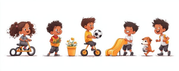 Illustration of children playing on a bright day with outdoor activities