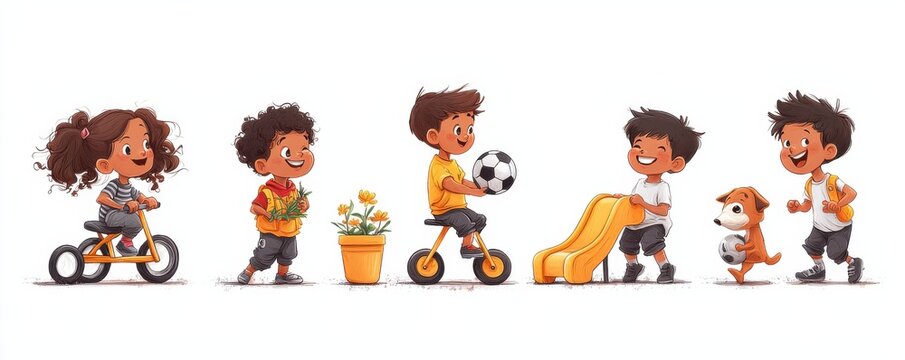 Illustration of children playing on a bright day with outdoor activities