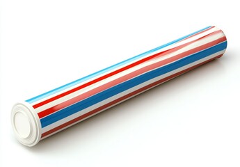 Cylindrical, Striped, Decorative Object with Red, White, and Blue Bands, Isolated on a White Background, Showing Circular Ends, Potential Art or Craft Item