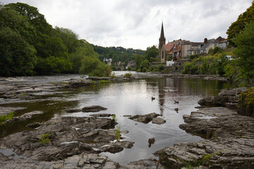 The River Dee passes through the village of LLangollen in Wales.