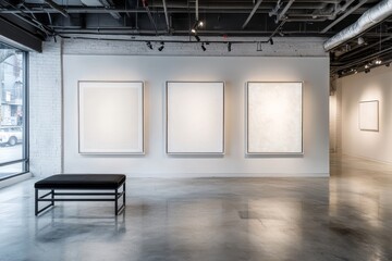Modern Gallery Space with Three Empty Exhibition Walls, Ready for Art Installation
