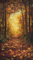 Obraz premium The Golden Tapestry of Autumn: A Serene Dance of Light and Leaves in Nature's Tranquil Symphony