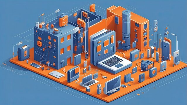 A digital illustration depicting a smart banking ecosystem.