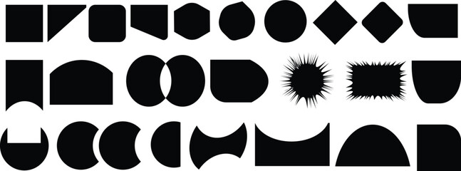 Geometric shapes. Brutal modern contemporary figure arch cloud star oval spiral flower circle.