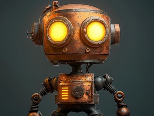 Retro Robot's Gaze: This adorable vintage-style automaton, crafted with steampunk aesthetics, captivates with its charming demeanor and bright, captivating eyes.