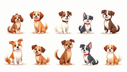 Obraz premium Dogs collection. illustration of funny cartoon different breeds dogs in trendy flat style.