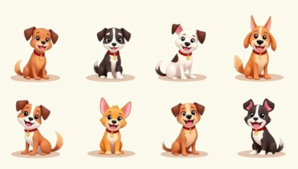 Obraz premium Dogs collection. illustration of funny cartoon different breeds dogs in trendy flat style.