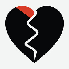 Broken and Beating Heart Icon Set – Black and White Vector Symbols of Love, Heartbreak, Pulse, and Health for Apps, Tattoos, and Emotional Design.