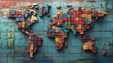 Fototapeta premium Global trade representation world map infographic shipping containers vibrant environment educational concept