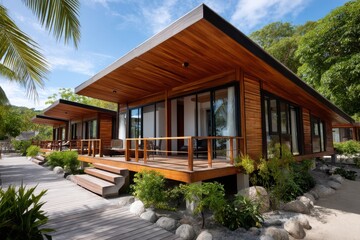 Fototapeta premium Eco Lodge Built with Reclaimed Timber Surrounded by Nature