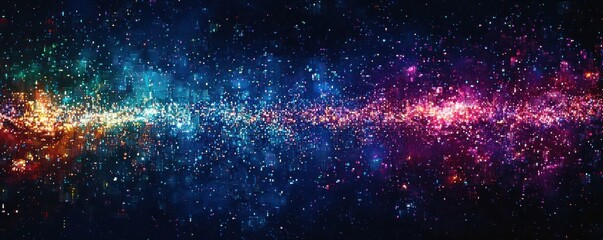 Abstract cosmic pixel art with vibrant colors and galactic themes