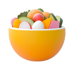 Fresh ingredients in a colorful salad bowl for a vibrant kitchen isolated on transparent background, png