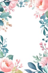 Naklejka premium Beautiful watercolor flowers and foliage arranged in an artistic border