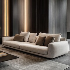 Fototapeta premium Luxury House Apartment Interior Living Room Minimalist Design White Sofa