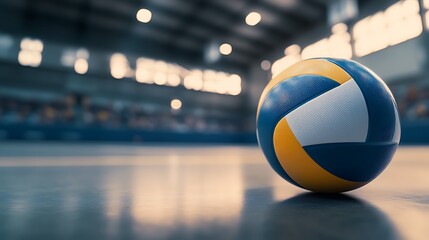 Colorful volleyball resting polished surface images