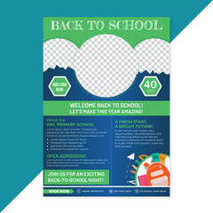 Kids school admission flyer template. Flyer brochure cover template for Kids back to school education admission layout design. Creative and modern kids admission education poster, brochure layout