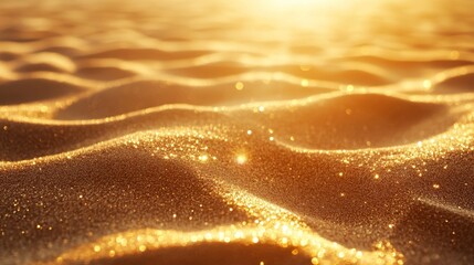 Naklejka na ściany i meble Sparkling golden sand dunes under bright sun