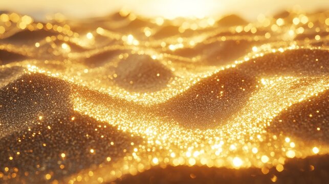 Sparkling golden sand dunes under bright sun