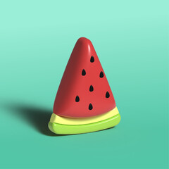 Minimalist 3D Watermelon Slice Illustration on Gradient Mint Background with Soft Shadows and Vibrant Summer Colors for Modern Fruit-Themed Designs