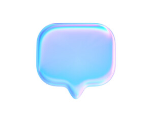 3D holographic speech bubble icon with glass morphism effect. Message box icon. Talk chat glowing neon pink blue gradients. Vector illustration chat balloon, messages, notifications or conversation