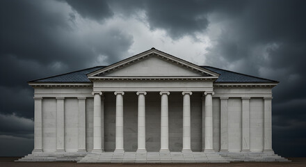Fototapeta premium Minimalist Neoclassical Design With Cleanlined Columns Under Stormy Clouds