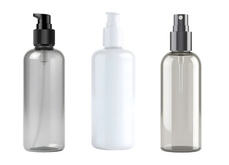 Set Transparent and White Cosmetic Pump and Spray Bottles – High-Quality Mockup