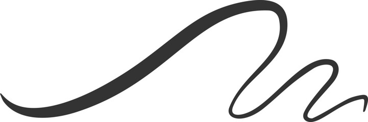 Swirl flourish line. Calligraphic hand-drawn elegant underline. Curved swoosh doodle element. Filigree brush stroke