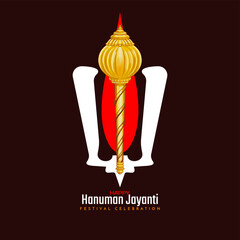 Happy Hanuman jayanti religious celebration card with Tilak and gada design