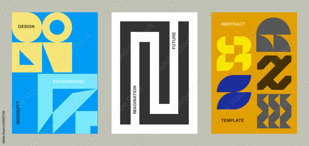 Poster abstract geometric poster background. set bold template cover card with different geometric shapes. 