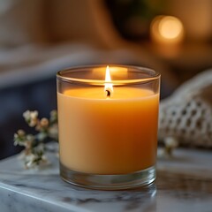 Spa-inspired lit candle for relaxation high resolution Images