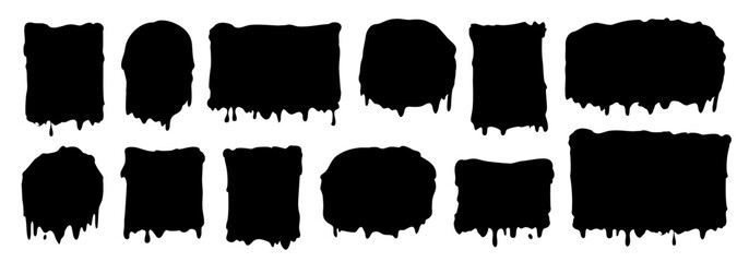 Liquid flow frames set. Rectangular and round square shape with bubbles. Cartoon smoothly flowing dripping paint clipart