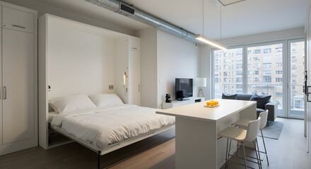 Modern Micro Loft Apartment With Murphy Bed And Convertible Kitchen Counters