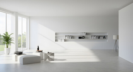 Bright Minimalist Interior Design with Invisible Bookshelf and Natural Light