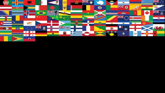 Grid showcasing 252 world flags emerging in alphabetical sequence yet placed in arbitrary locations within the cells This offers an extensive collection of international flags