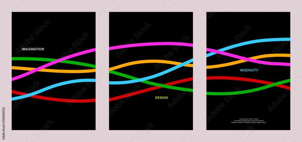 Poster abstract wave line poster background. set cover card with colored wavy lines. modern gradient textur
