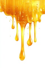 Golden honey droplets dripping smoothly with a bright and vibrant aesthetic