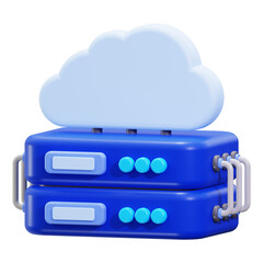 Cloud storage concept with blue server and white cloud suitable for technology, data storage, and cloud computing designs