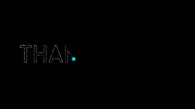 Text THANK YOR presented as if engraved by a laser beam with randomly changing colors against a black background This visual is ideal as a concluding element for business presentations offering a styl