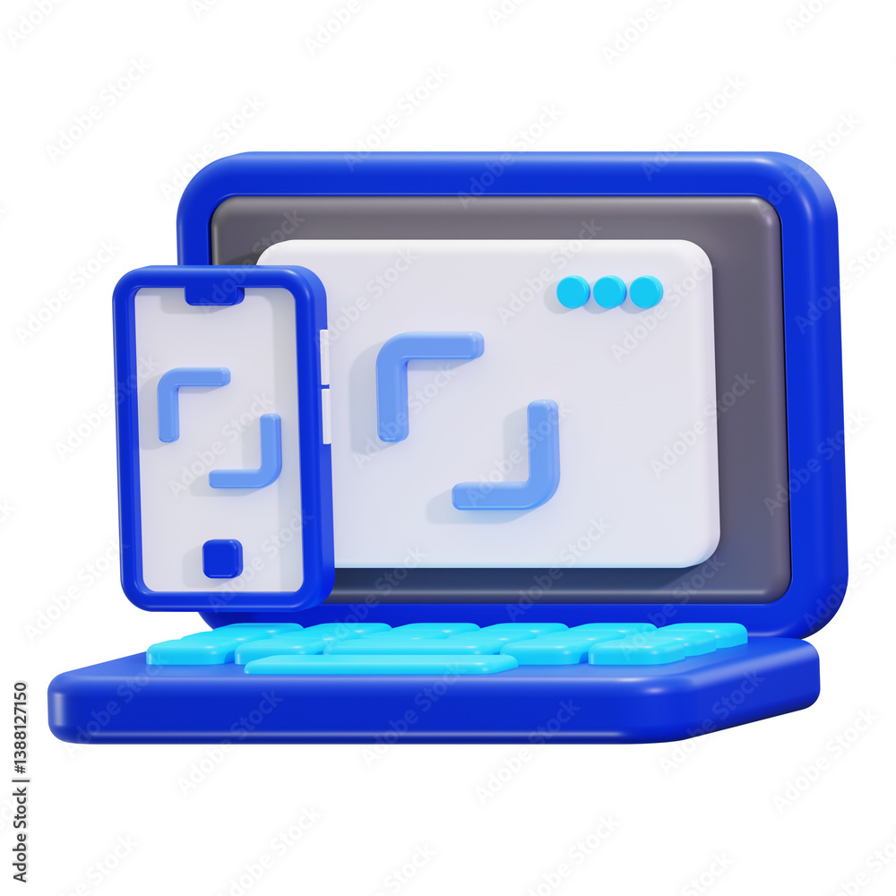 Poster web responsive blue 3d model of a laptop and phone suitable for showcasing website and app design re