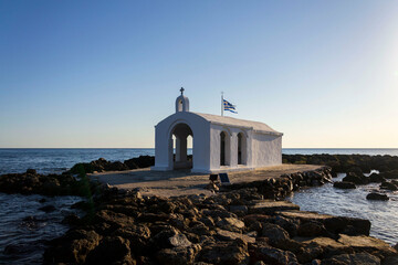 Saint Nicholas chapel of Georgioupoli, Crete island, Greece, dawn on a sunny summer day
