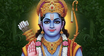 Fototapeta premium Illustrative depiction of Rama, a prominent Hindu deity, with divine grace