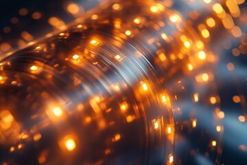 Obraz premium Glowing orange particles in motion on dark background creating abstract trail