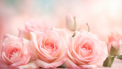 Obraz premium Delicate pink roses background with copy space