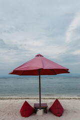 Sandy beach with umbrella on beach