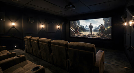 Luxurious Private Home Theater With Plush Recliners And Acoustic Panels