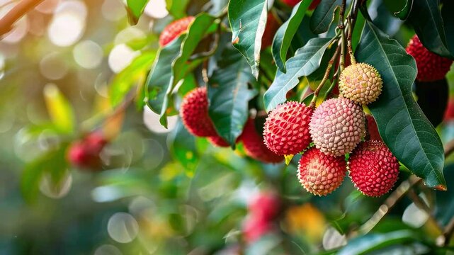 lychees close-up on the tree. selective focus