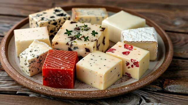sliced cheese on a plate. selective focus