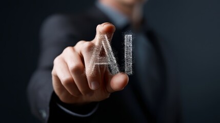 Businessman holding the letters AI in hands