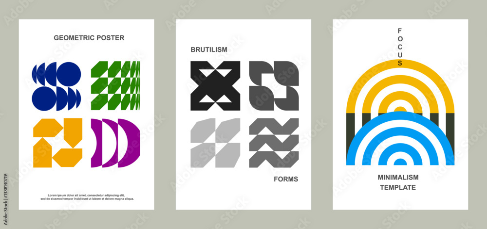 Poster abstract geometric poster background. set bold template cover card with different geometric shapes. 