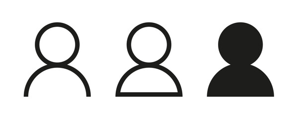 User avatar icon, profile symbol in outline and solid style, flat person icon